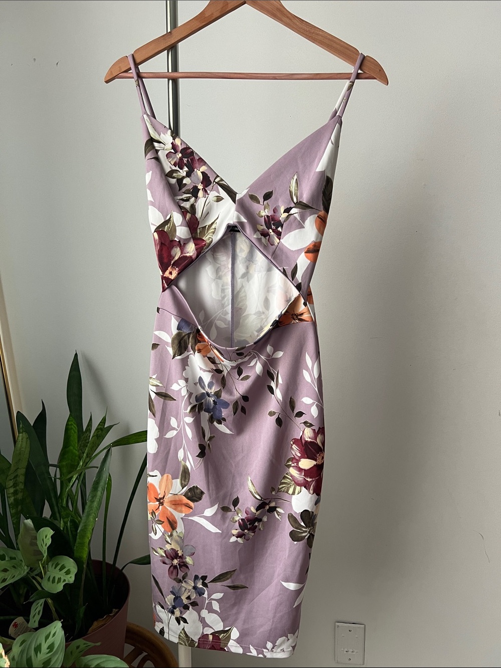 FASHION NOVA Keyhole Floral Cutout Lavender Bodycon Dress M